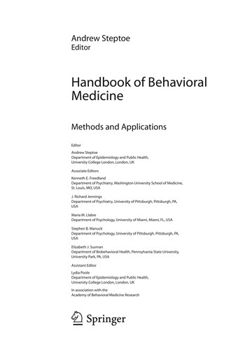 Handbook of behavioral medicine