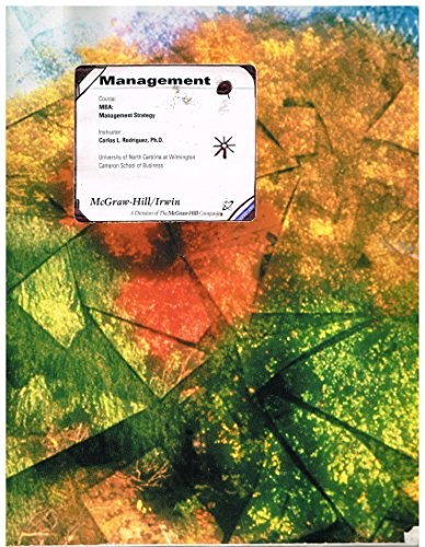 Management: Course MBA Management Strategy, Instructor: Carlos L. Rodriguez, Ph.d. for the University of North Carolina at Wilmington, Cameron School of Business