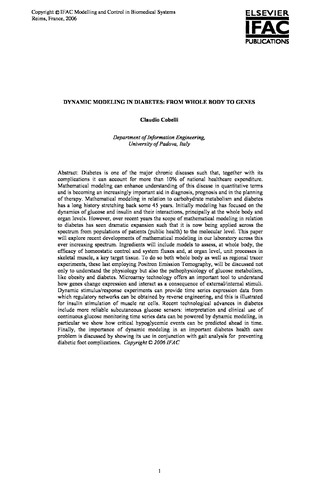Modelling and Control in Biomedical Systems 2006