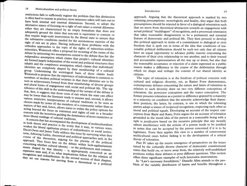 Multiculturalism and Political Theory