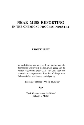 Near Miss Reporting in the Chemical Process Industry