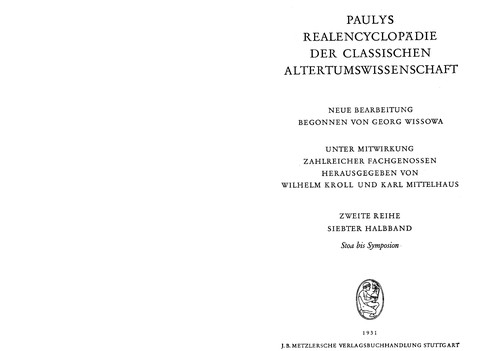 Paulys Realencyclopädie der classischen Altertumswissenschaft