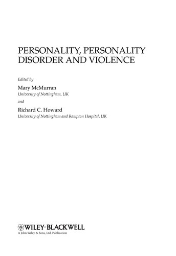 Personality, Personality Disorder, and Violence