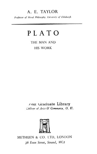 Plato, the Man and His Work