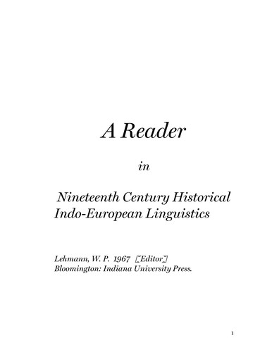 A Reader in Nineteenth-Century Historical Indo-European Linguistics