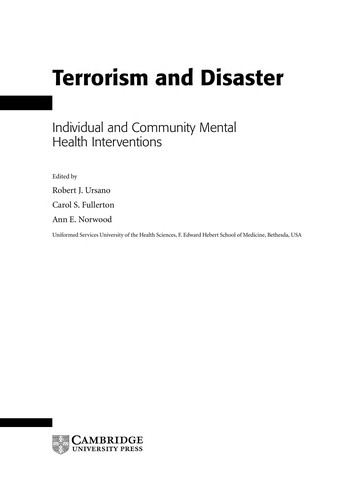 TERRORISM AND DISASTER: INDIVIDUAL AND COMMUNITY MENTAL HEALTH INTERVENTIONS; ED. BY ROBERT J. URSANO