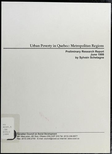 Urban Poverty in Quebec: Metropolitan Regions