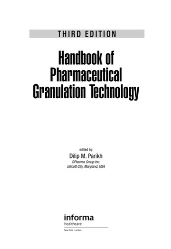 Handbook of pharmaceutical granulation technology