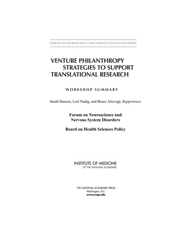 Venture Philanthropy Strategies to Support Translational Research