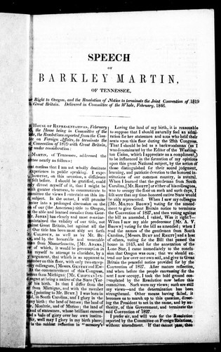 Speech of Barkley Martin, of Tennessee