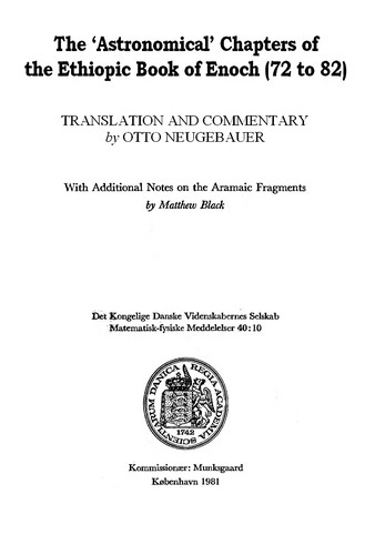 The " Astronomical" chapters of the Ethiopic book of Enoch (72 to 82)