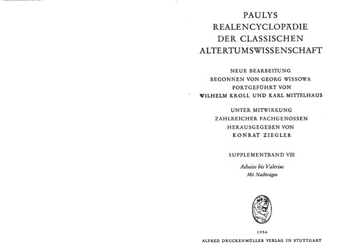 Paulys Realencyclopa die der classischen Altertumswissenschaft
