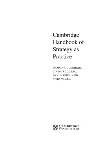 Cambridge Handbook of Strategy as Practice