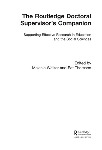 The Routledge Doctoral Supervisor's Companion
