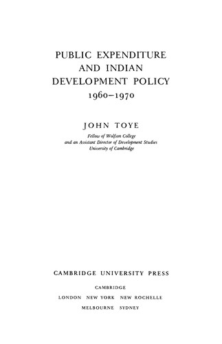 Public Expenditure and Indian Development Policy 1960-1970