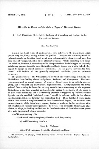 On the Corals and Coralliform Types of Palaeozoic Strata