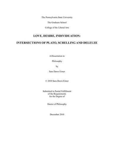 Love, Desire, Individuation: Intersections of Plato, Schelling and Deleuze