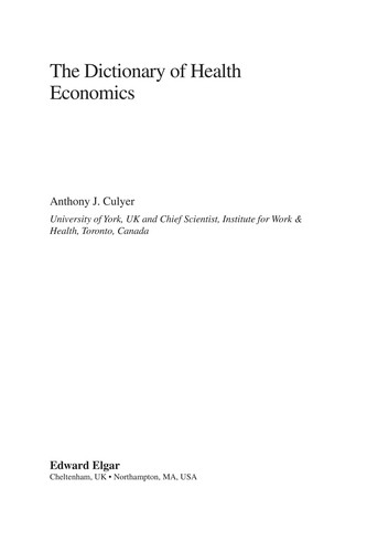 DICTIONARY OF HEALTH ECONOMICS