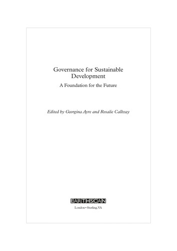 Governance for Sustainable Development