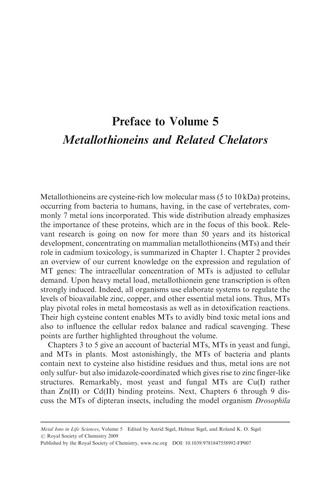 Metallothioneins and Related Chelators