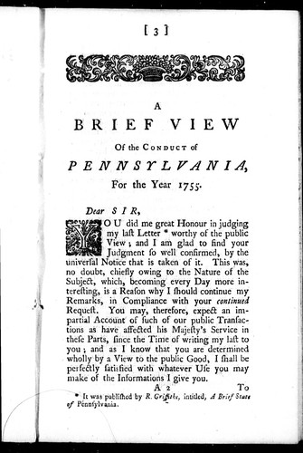 A Brief View of the Conduct of Pennsylvania, for the Year 1755