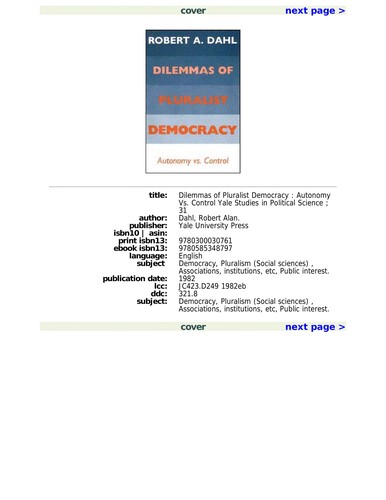 Dilemmas of Pluralist Democracy