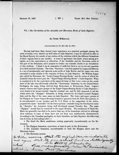 The Correlation of the Animikie and Huronian Rocks of Lake Superior