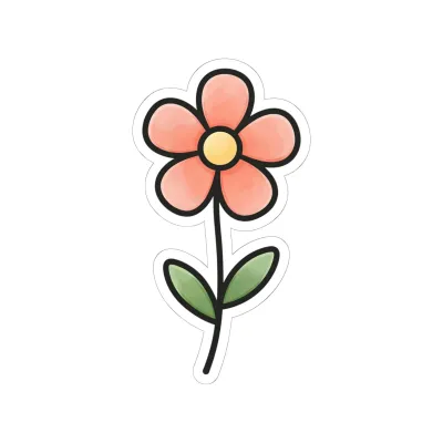 Sticker Kiss Cut – Cute Hand-Drawn Flower Watercolor Illustration