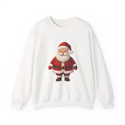 Knitted Cartoon Santa Claus Festive Christmas Unisex Crewneck Sweatshirt with Knitted Cartoon Santa Illustration for Families, Kids & Holiday Decorators