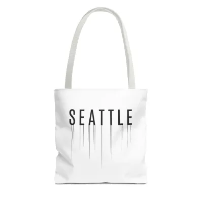 Modern Urban Style Digital Glitch Seattle Dripping Text Art Tote Bag with Distorted Glitch Typography for Tech Enthusiasts, Students & Urban Dwellers