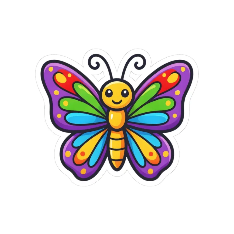 Cute Colorful Cartoon Butterfly Illustration Kiss Cut Sticker