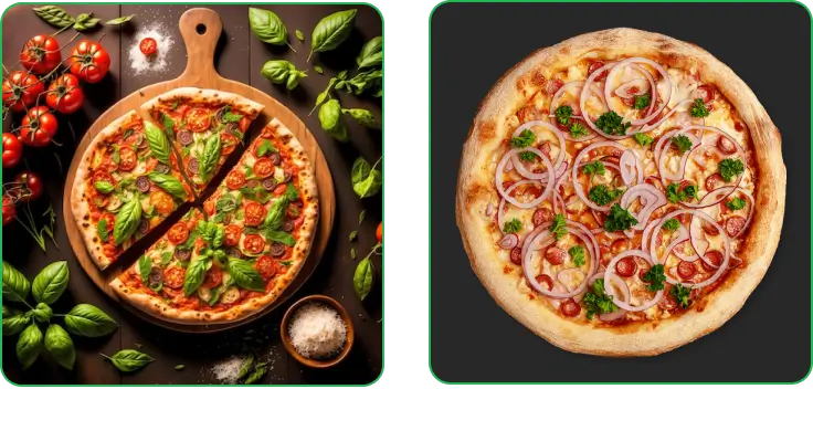 Приклади хорошого та поганого фото страви, а саме піци для online QR-menu Фото піцци для онлайн меню з використанням qr кодів. Хороший та поганий приклади фото.