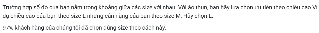 Bảng hướng dẫn chọn size