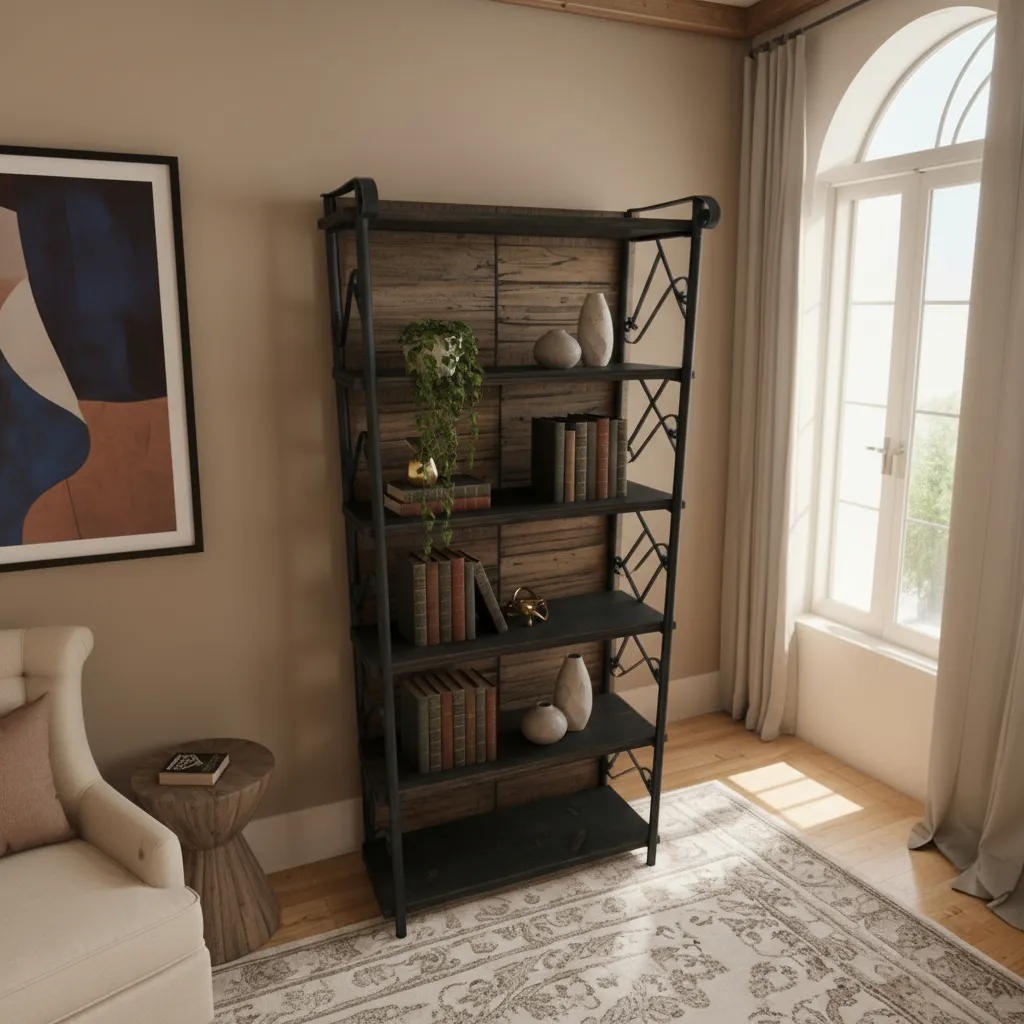 Biblioteca Rústica Hierro Y Madera