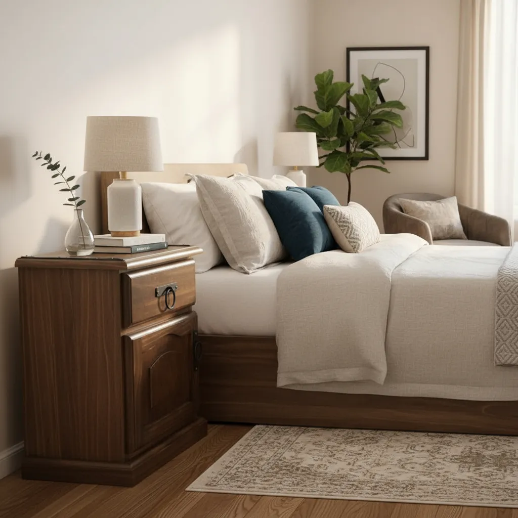 Mesa De Luz Rústica Madera Maciza