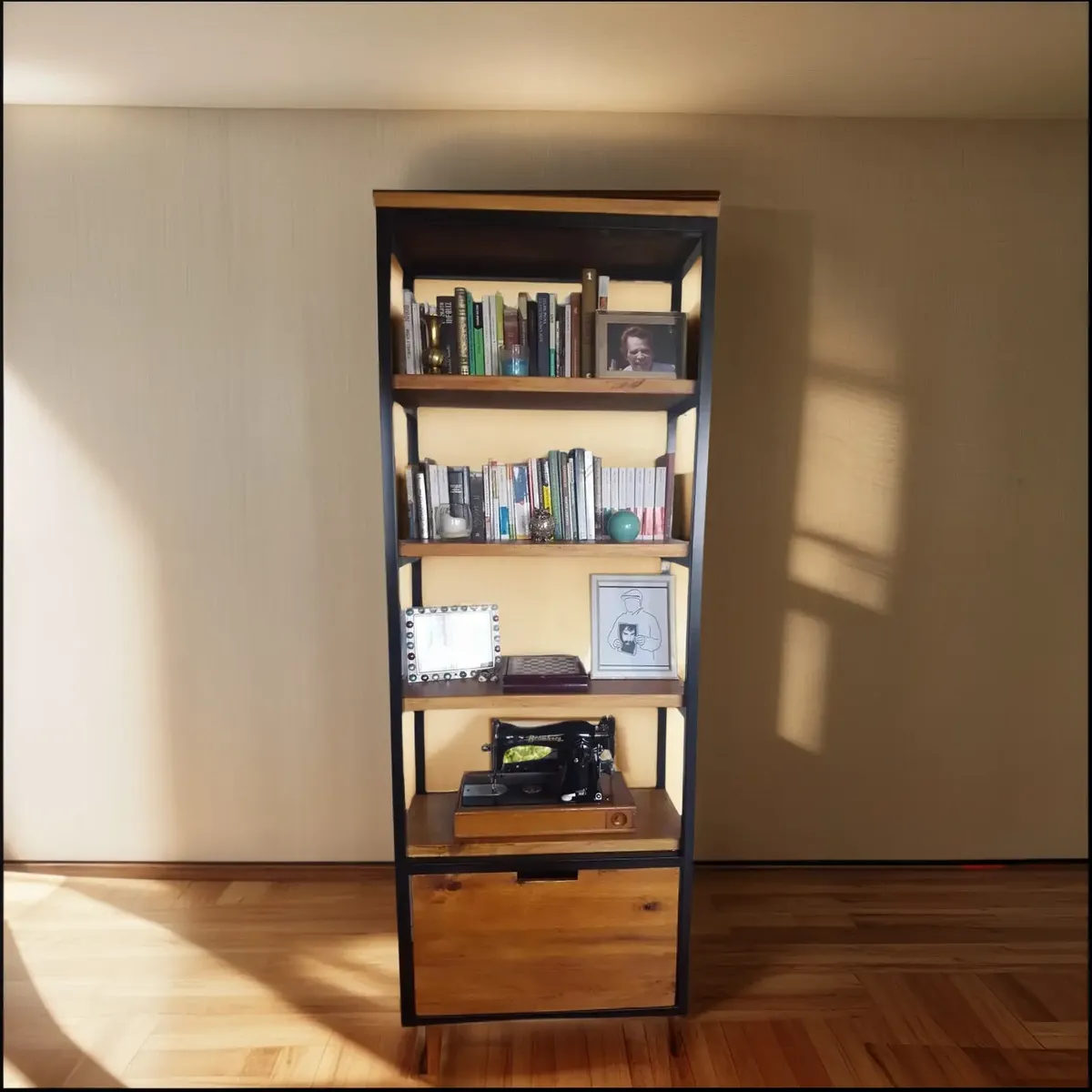 Biblioteca Hierro Con Cajones