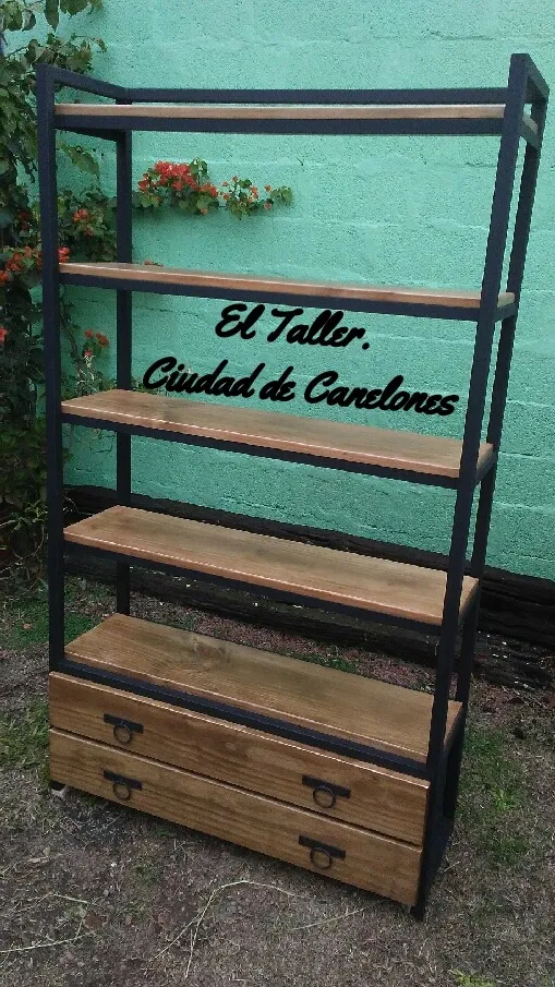 Mueble Biblioteca Hierro Con Cajones .