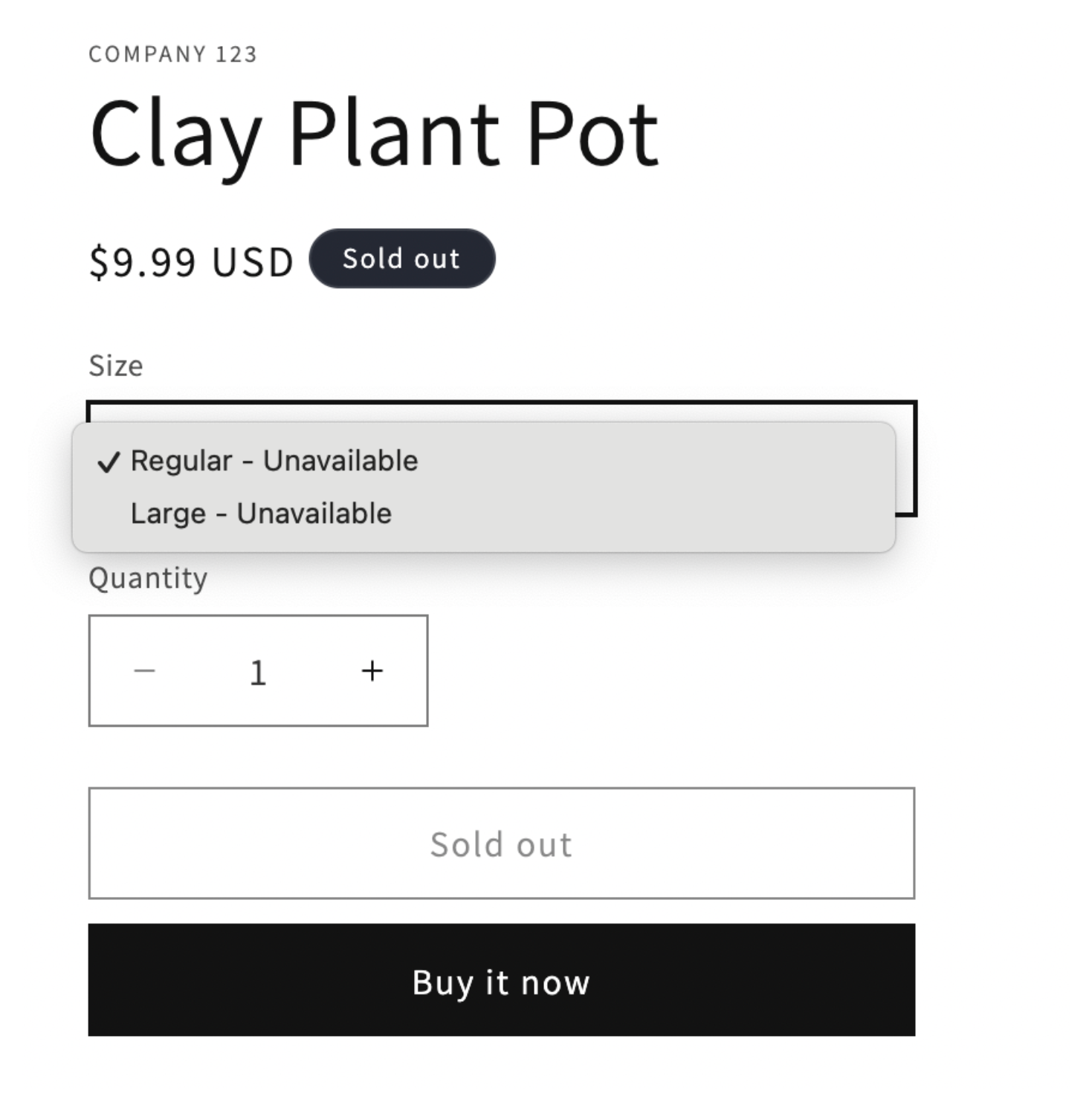 unavailable label in variant dropdown