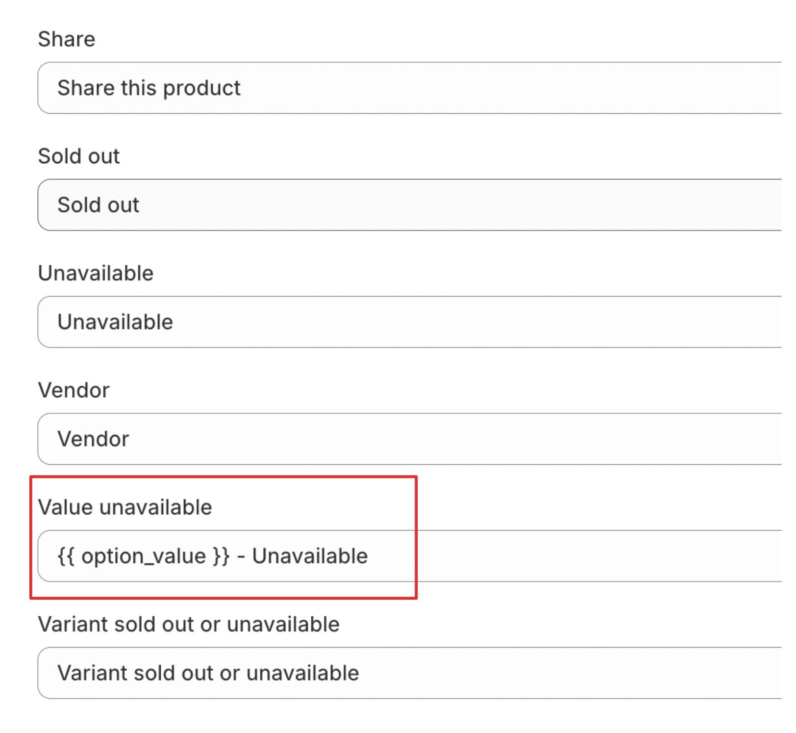 Value unavailable fieldxs