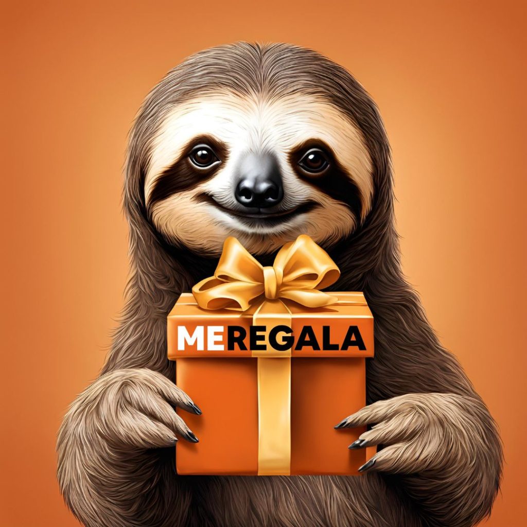 Sloth holding meregala regalo