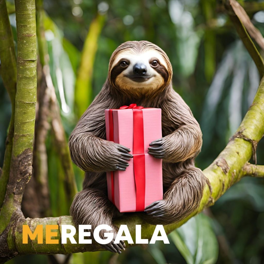 Sloth holding meregala regalo