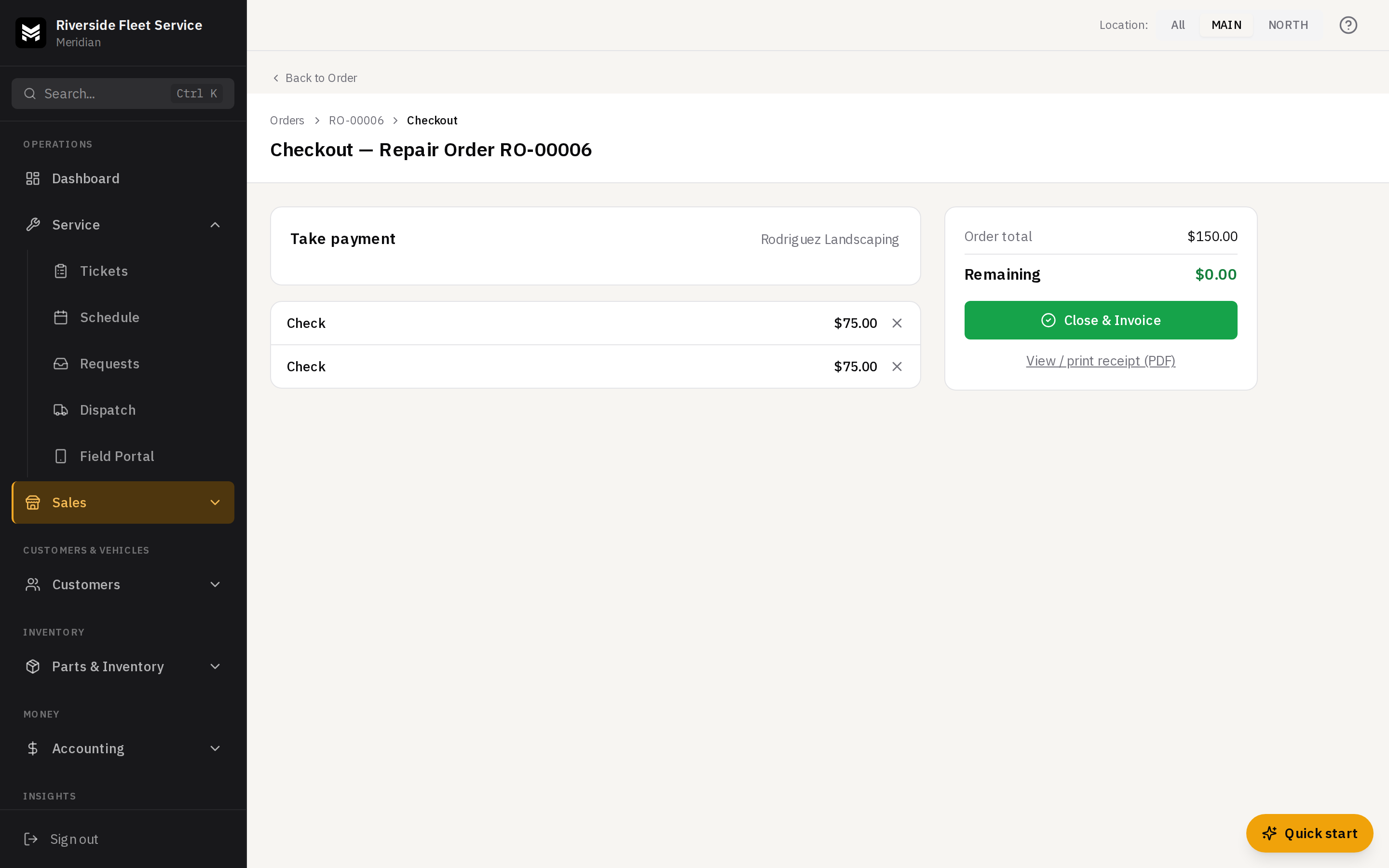 The Send pay link panel with Text, Email, and Both buttons
