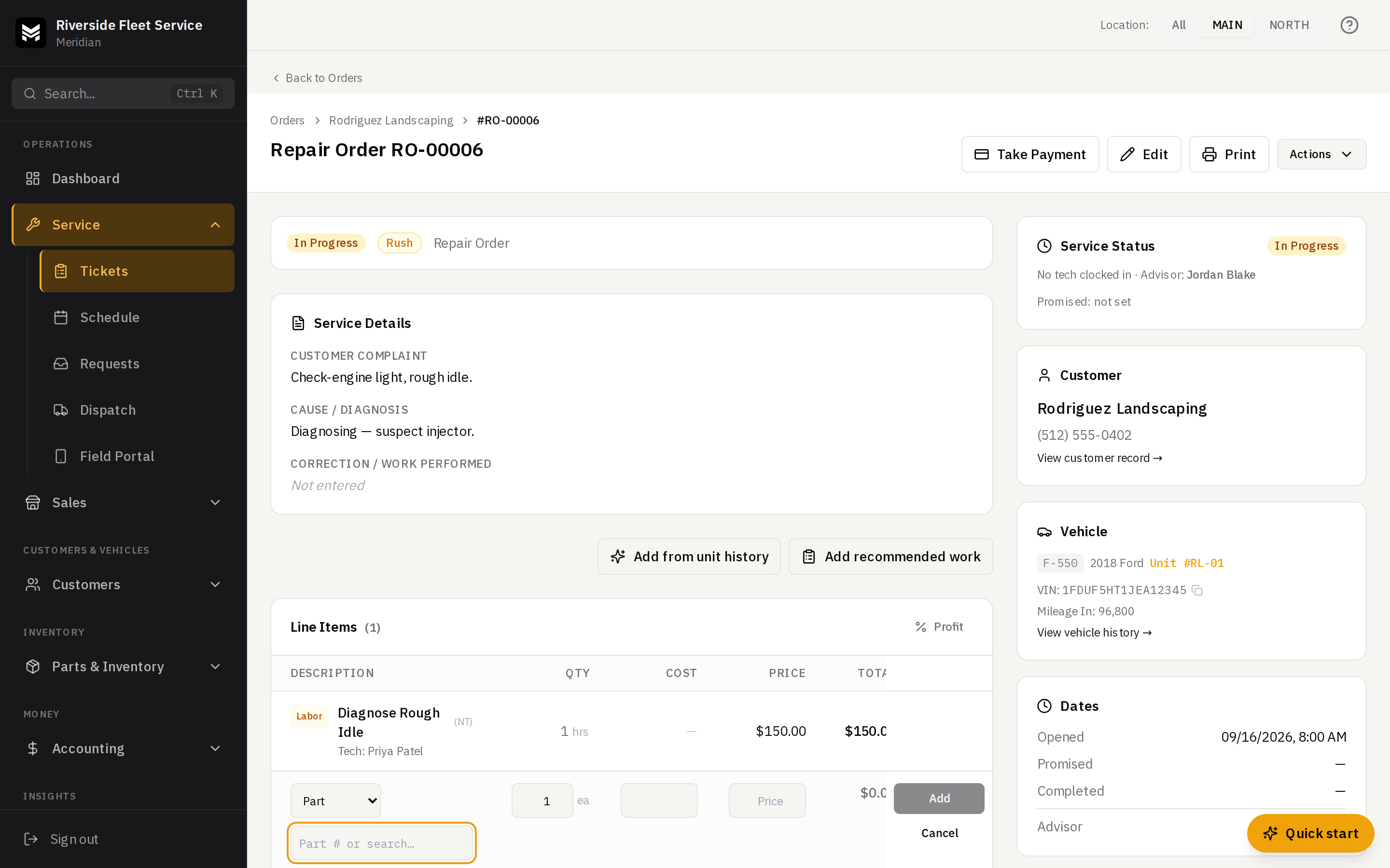 The labor guide search dropdown showing operations with book hours