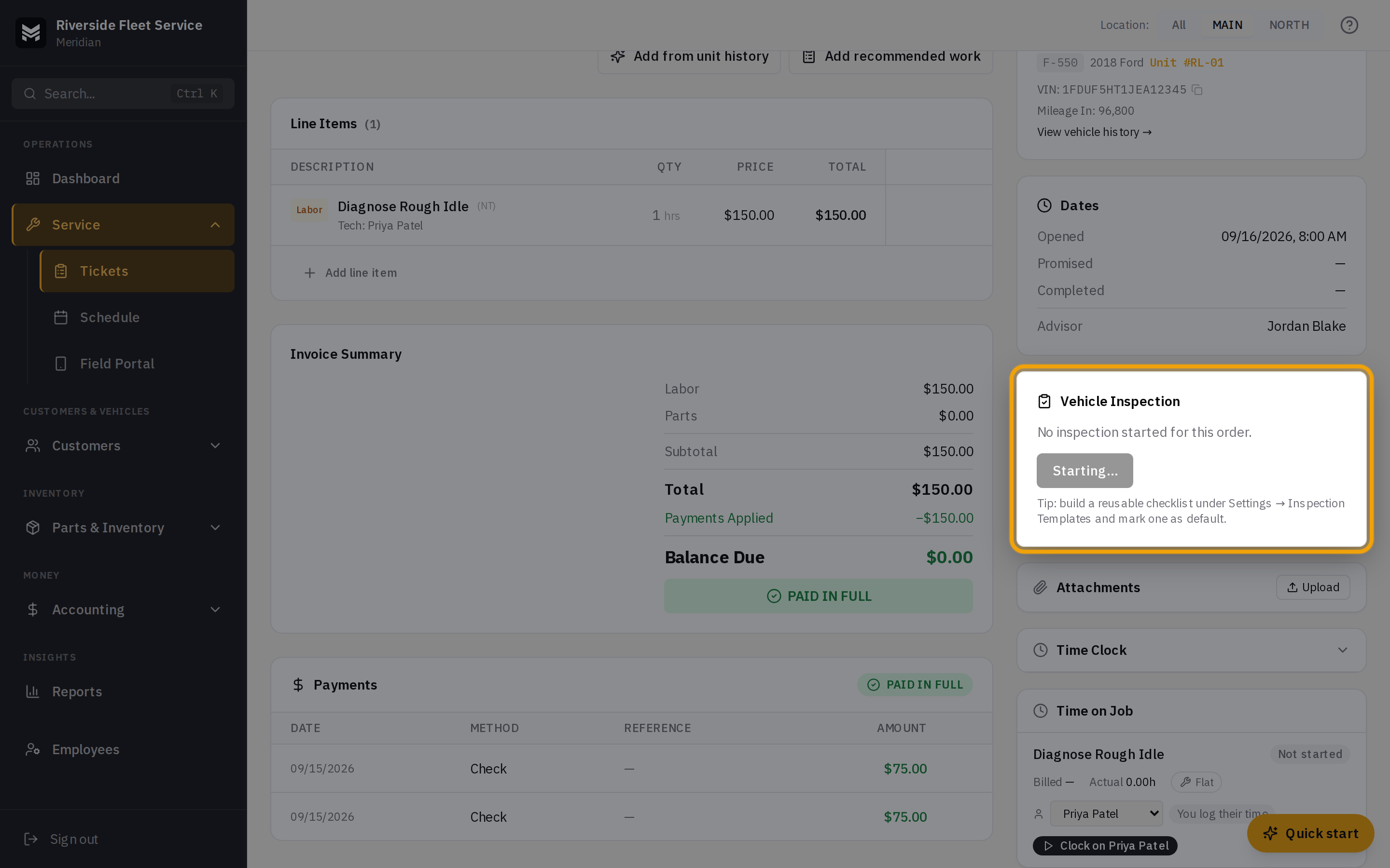 Inspection items grouped by category with condition dropdowns and a photo thumbnail on a flagged item
