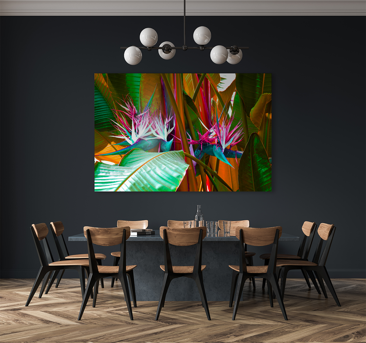 Birds of Paradise MetalPrint above table and chairs