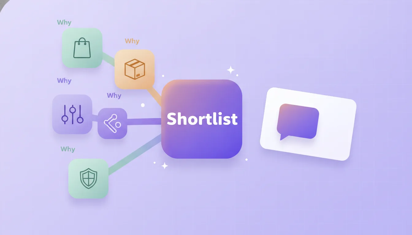 Four reason tiles feeding a decision hub that produces a shortlist