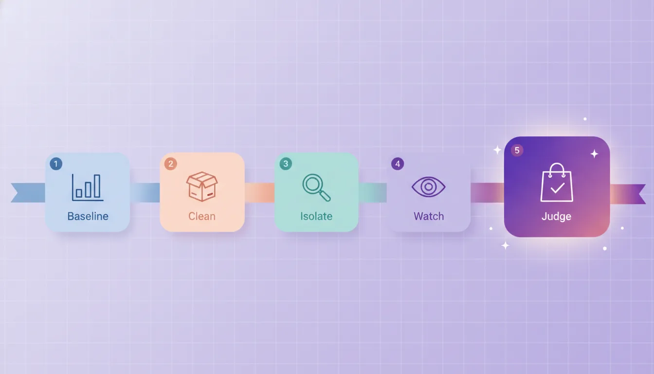 Five steps — Baseline, Clean, Isolate, Watch and Judge — for approaching a new conversational placement