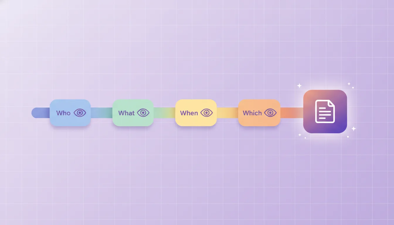A timeline of logged changes each tagged with client, actor and time, leading to a single reviewable record