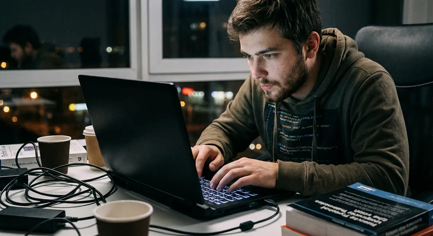 Desenvolvedor júnior programando em notebook