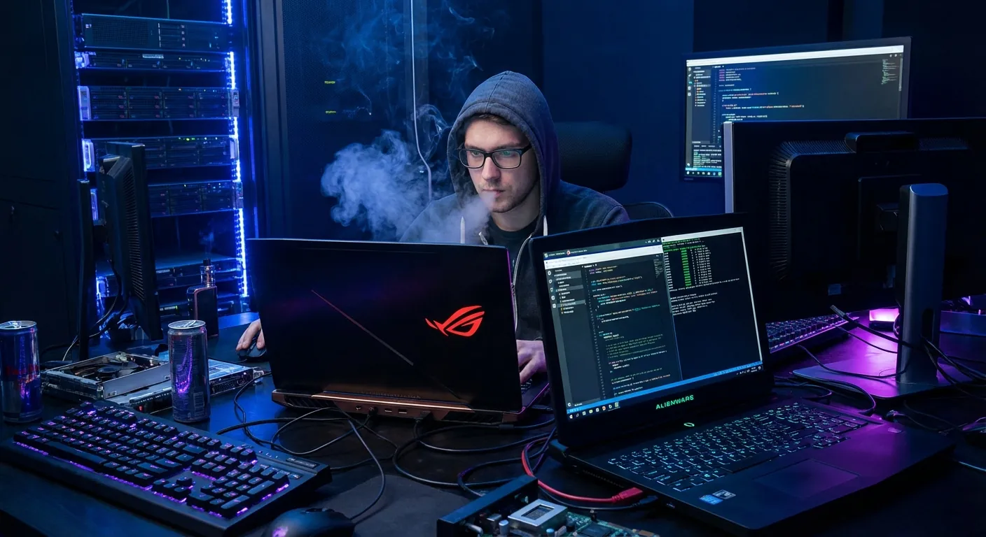 Desenvolvedor usando notebook de alto desempenho